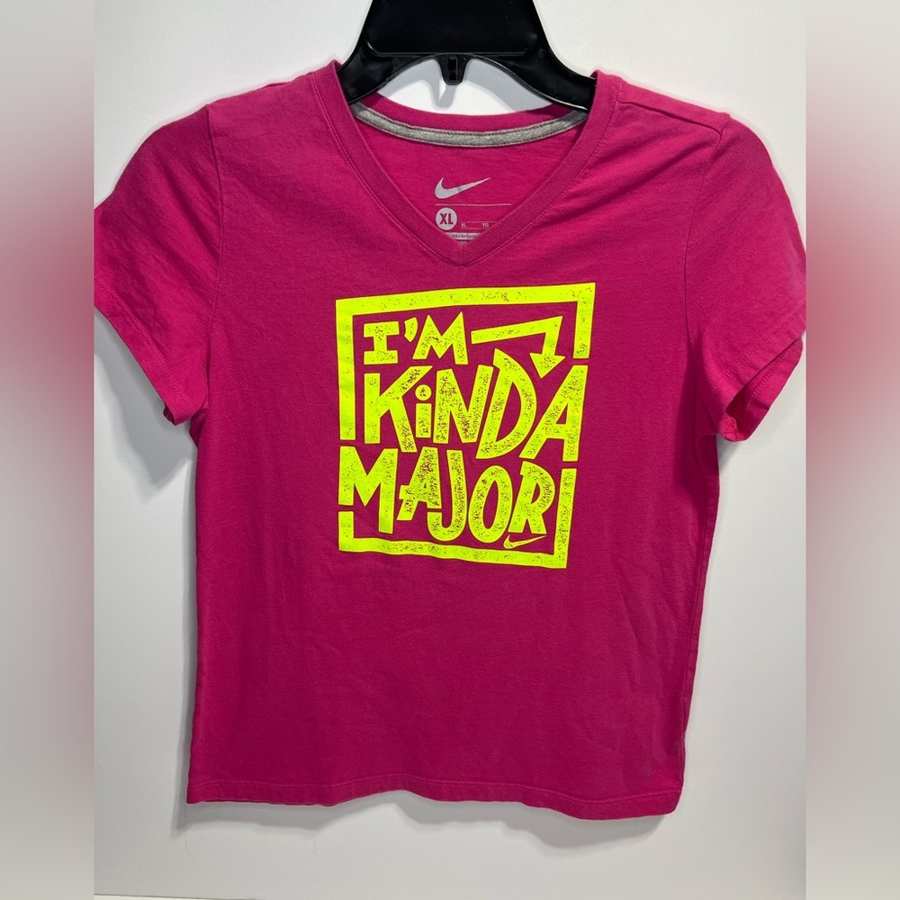 Nike Girls Hot Pink Short Sleeve Cotton Tee with Neon Yellow Graphic XL